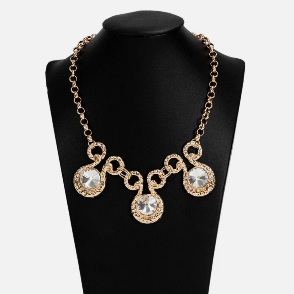 Paparazzi Gold Triple Gem Statement Necklace - Picture 6 of 7